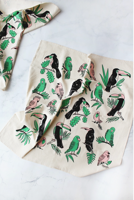 Birdies of Paradise Screen Printed Tea Towel