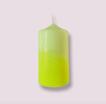 Dip Dye Glitter Yellow Pillar Candle